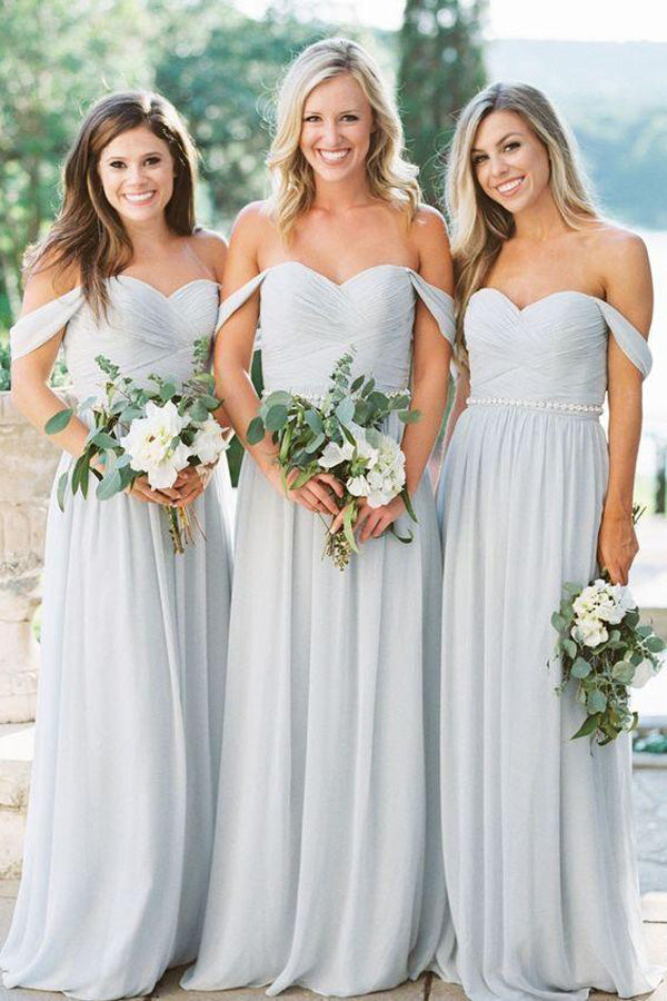 Off The Shoulder Light Gray Chiffon Bridesmaid Dress