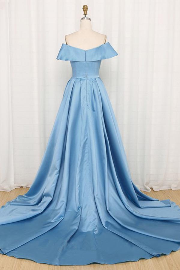 
                      
                        Off The Shoulder Long Satin Prom Dress Sexy Slit Evening Dress
                      
                    