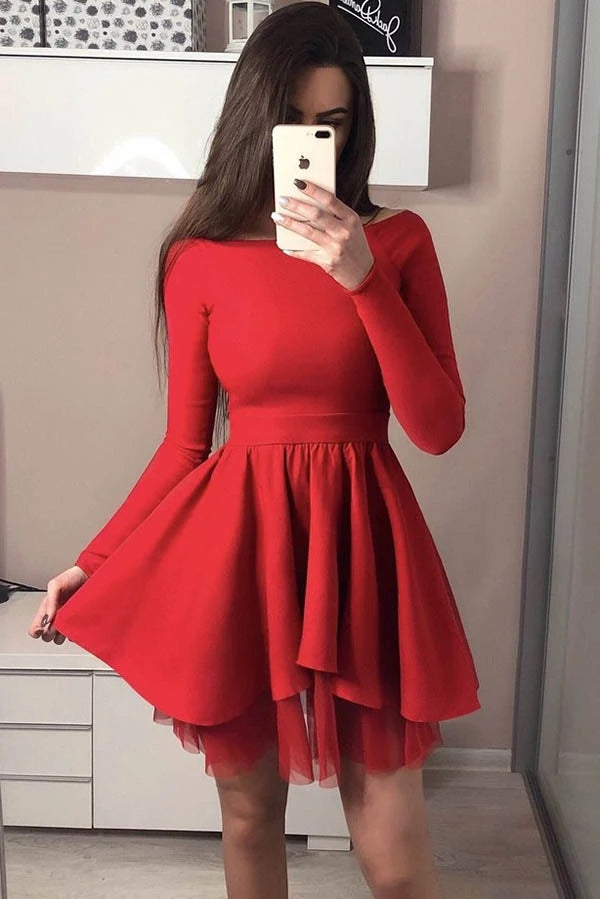 Off The Shoulder Long Sleeve Homecoming Dress