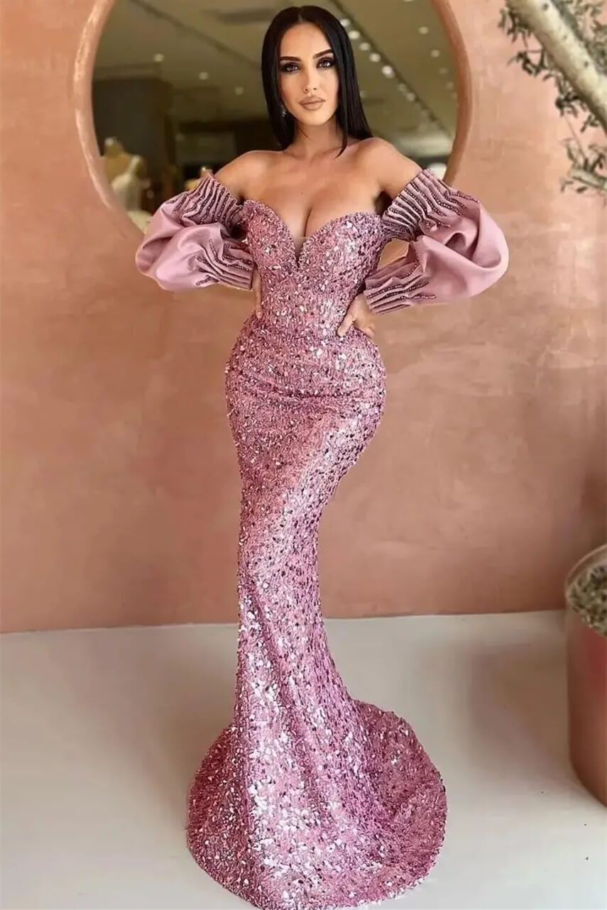 Off-The-Shoulder Mermaid Sweetheart Evening Dress With Sequins