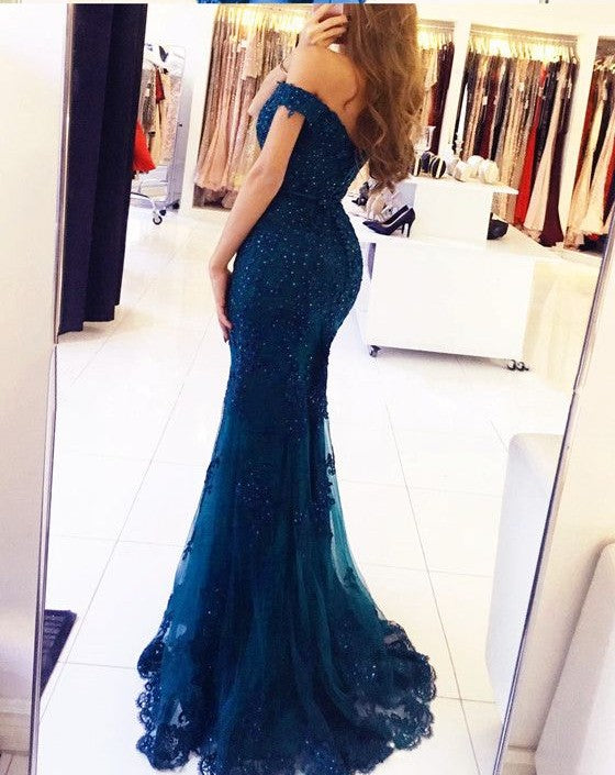 
                      
                        Off-the-Shoulder Prom Dress | Lace Appliques Evening Gowns
                      
                    