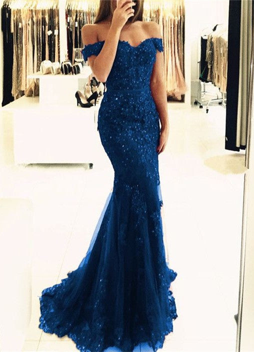 
                      
                        Off-the-Shoulder Prom Dress | Lace Appliques Evening Gowns
                      
                    