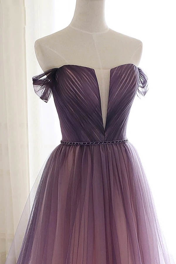 
                      
                        Off The Shoulder Tulle Prom Dress Purple Evening Dress
                      
                    