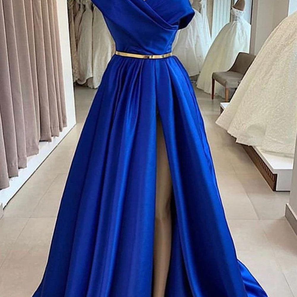 One Shoulder Long Royal Blue Prom, Royal Blue Long Formal Evening