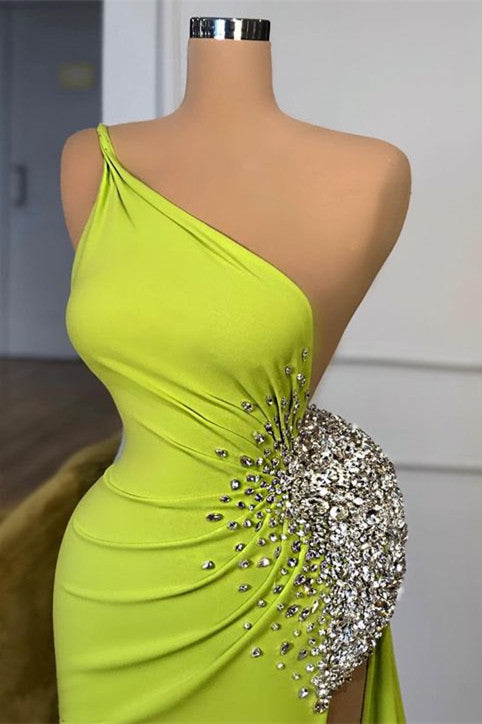 One-Shoulder Mermaid Prom Dress with Beaded Detail and Thigh-High Split