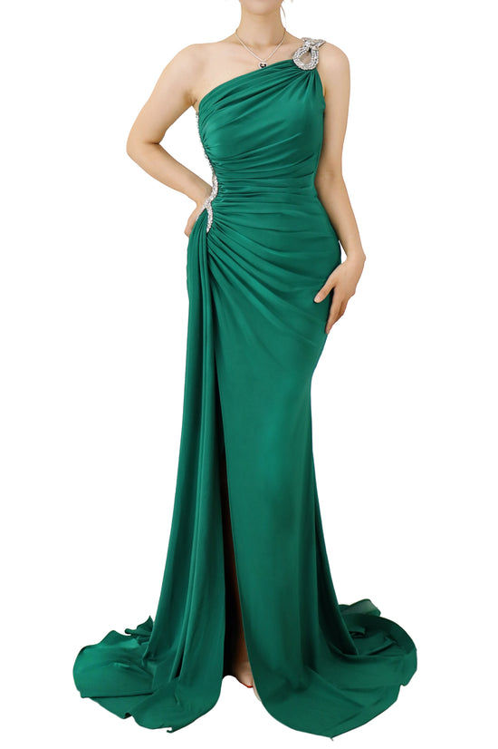 One-Shoulder Prom Gown with a Stylish Slit