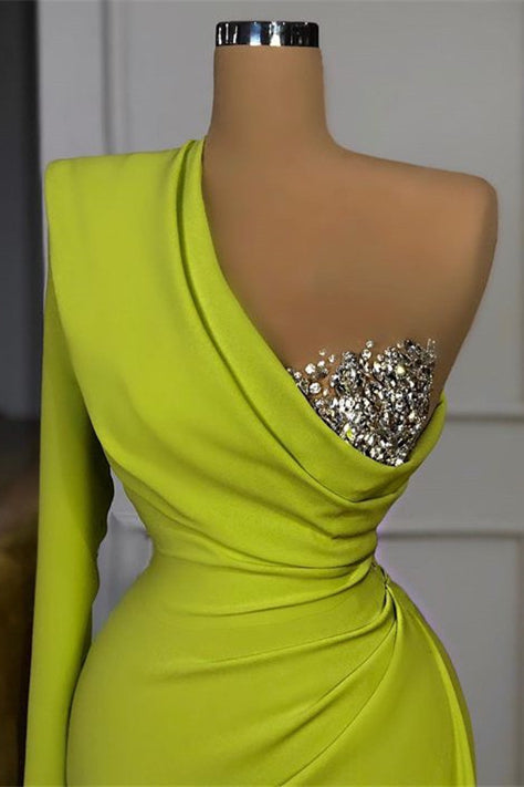 One Shoulder Sequins Prom Dress With Long Sleeve - Elegant Mermaid