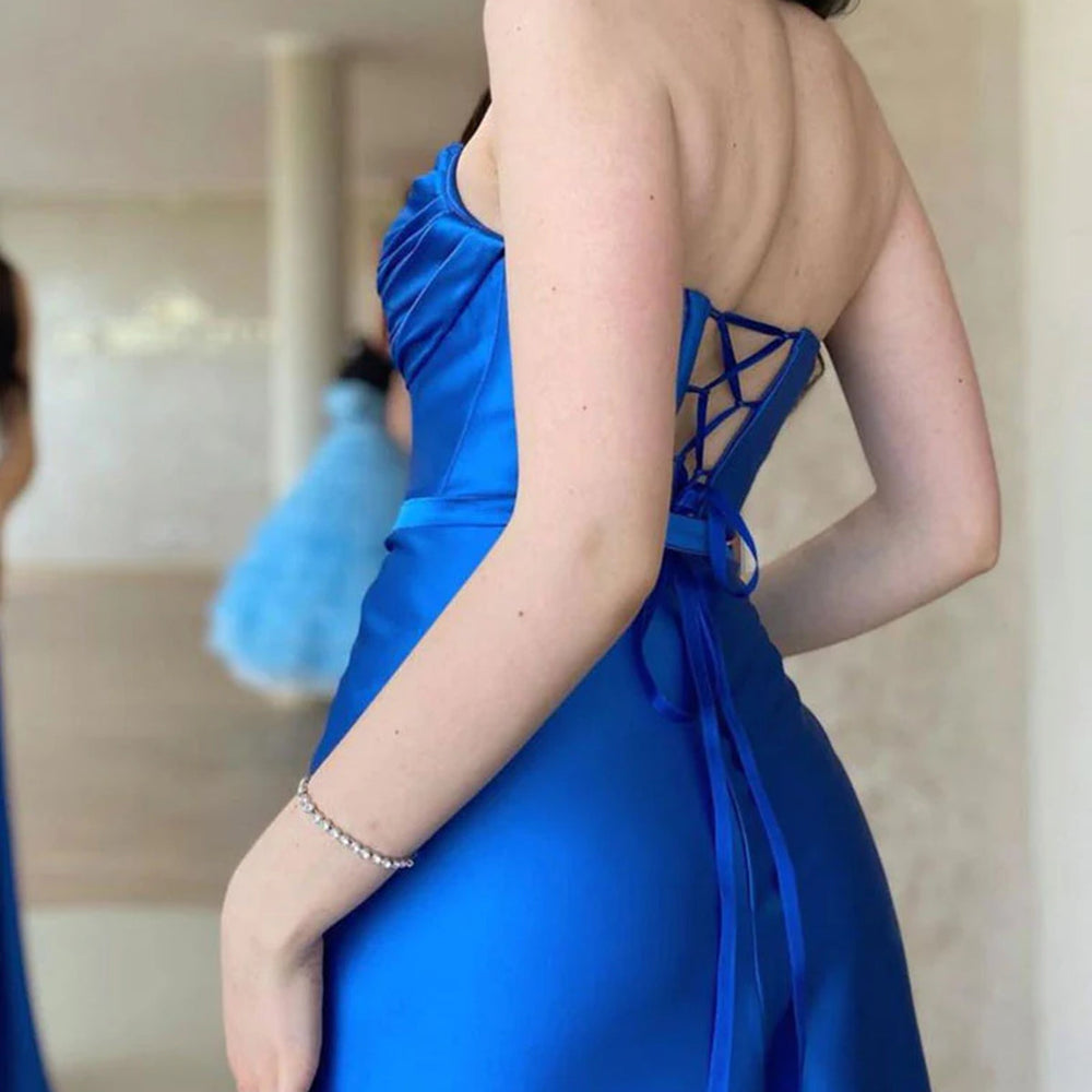 
                      
                        Open Back Royal Blue Long Prom Dresses with High Slit, Long Blue Formal Graduation Evening Dresses 
                      
                    