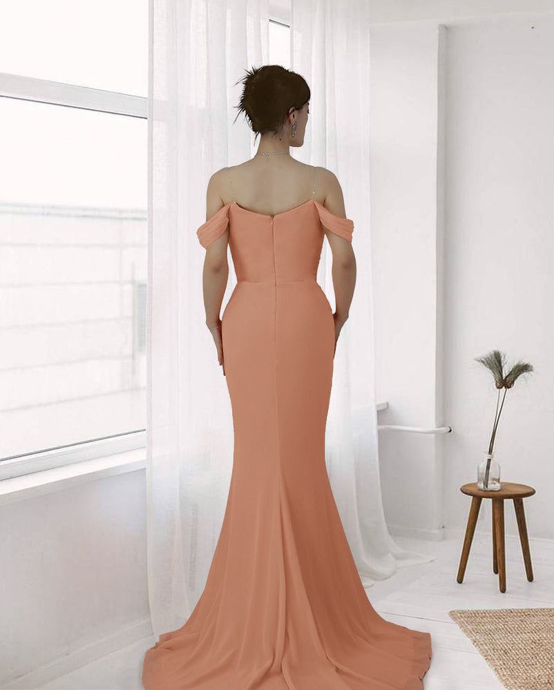 
                      
                        Pink Lotus Root Off-the-shoulder Long Mermaid Prom Dress
                      
                    