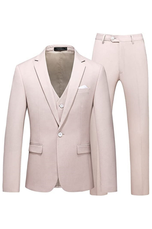 Bennett Simple Light Pink Notched Lapel Three Pieces Prom Suits