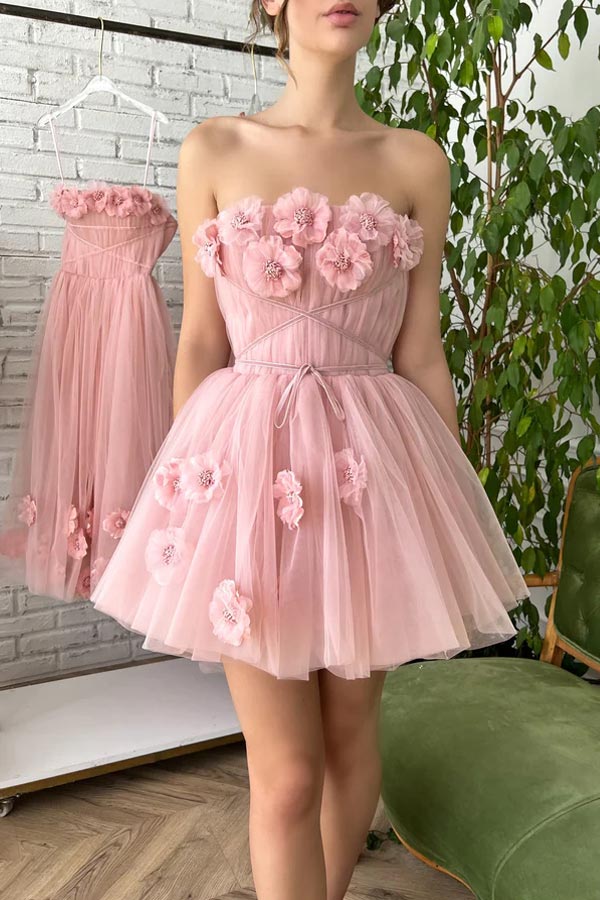 
                      
                        Princess Mini Dress 3D Flowers Pink Homecoming Dress WD219
                      
                    