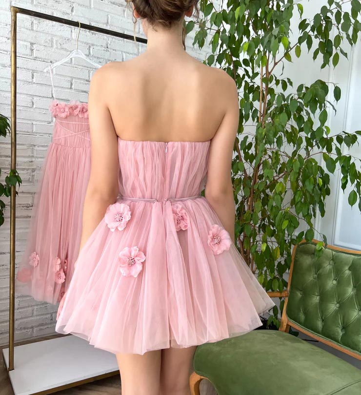 
                      
                        Princess Mini Dress 3D Flowers Pink Homecoming Dress WD219
                      
                    