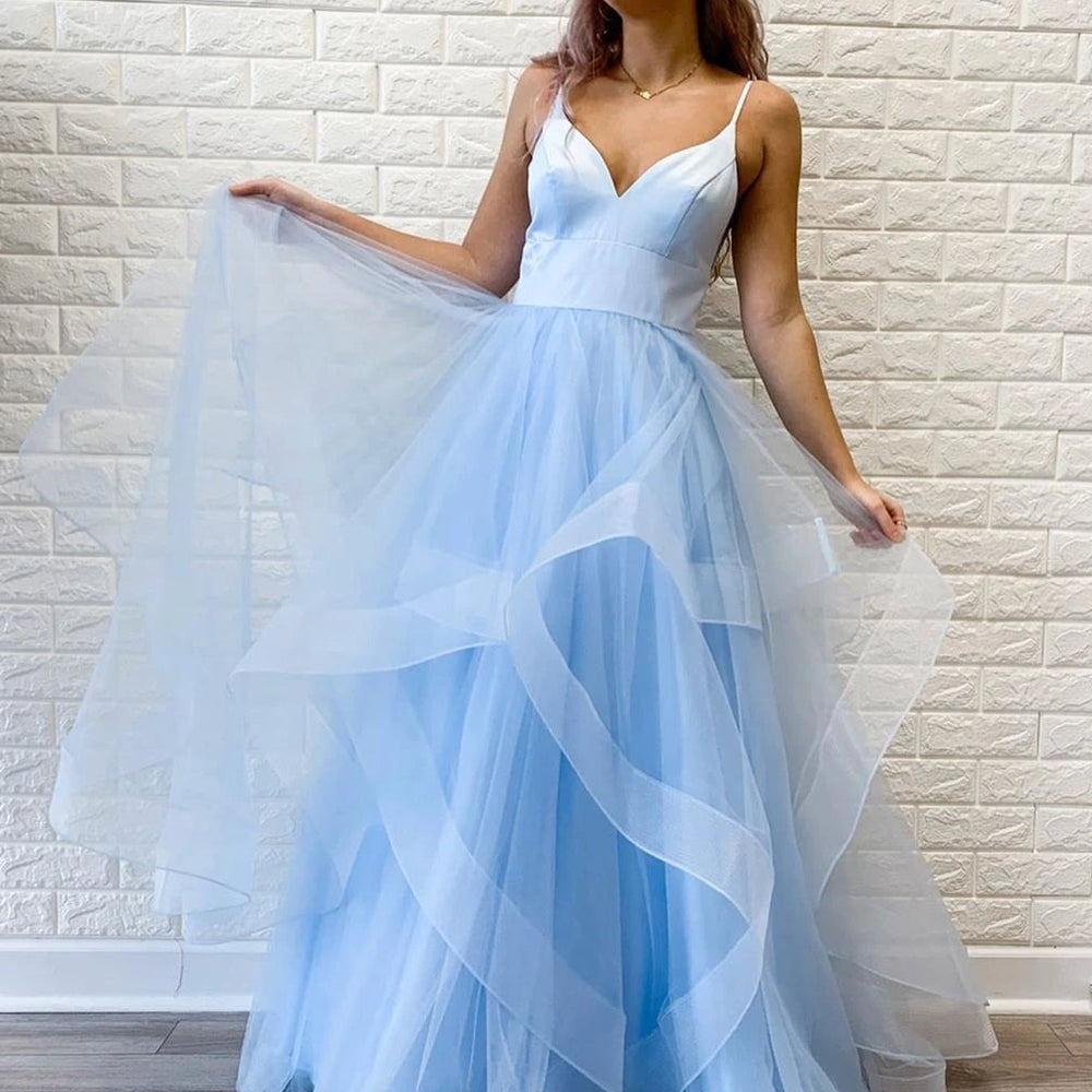 
                      
                        Princess V Neck Long Pink/Light Blue Prom Dresses, Puffy Pink/Light Blue Formal Evening Dresses, Light Blue Party Dresses, Pink Ball Gown
                      
                    