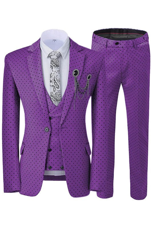 Maximilian New Arrival Purple Notched Lapel Three Pieces Dot Prom Suits For Men