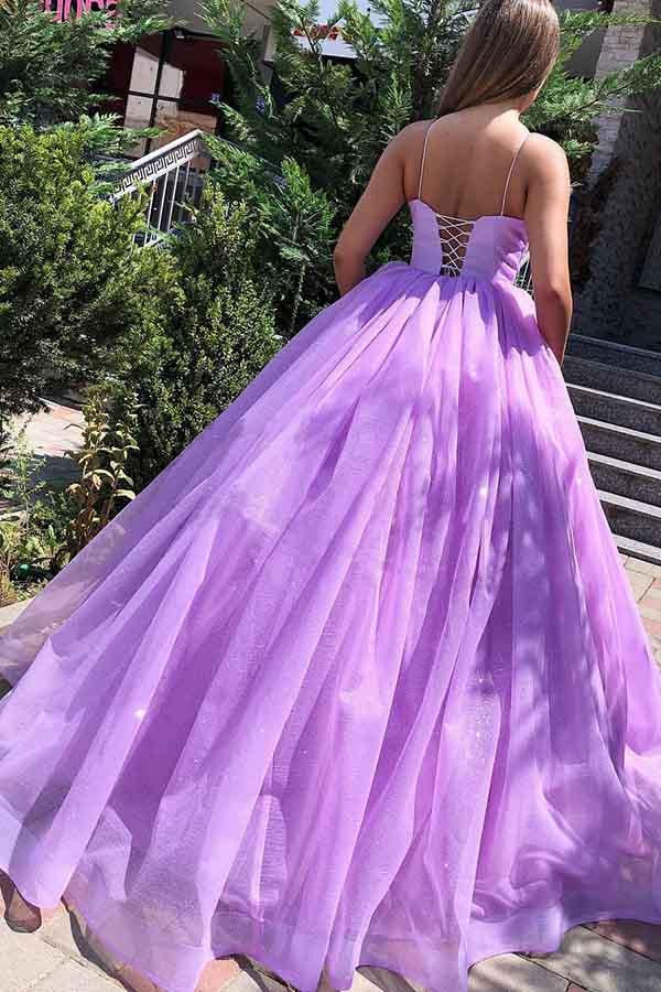 
                      
                        Purple tti Straps Backless Tulle Princess Long Ball Gown Prom Dresses, Lilac Purple Formal Graduation Dresses, Evening Dresses
                      
                    