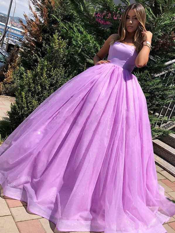 Purple tti Straps Backless Tulle Princess Long Ball Gown Prom Dresses, Lilac Purple Formal Graduation Dresses, Evening Dresses