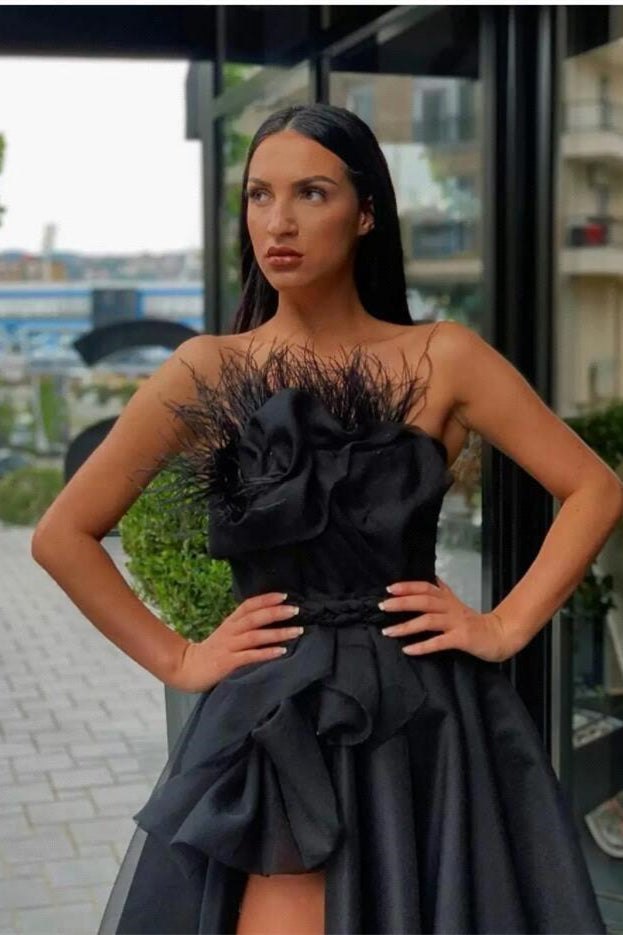 
                      
                        Raven Feather Split Long Prom Gown
                      
                    