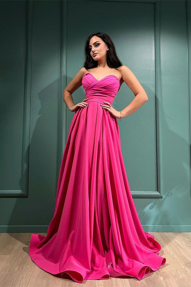 Ravishing Fuchsia Sweetheart Evening Gown with Daring Split