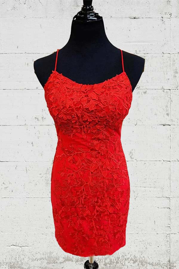 
                      
                        Red Lace Short Graduation Dress Tight Cute Homecoming Dress WD196
                      
                    