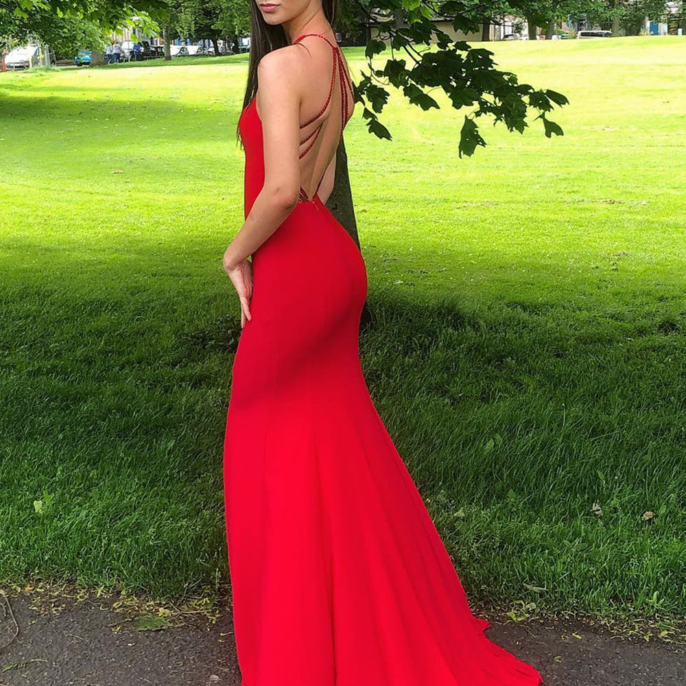 
                      
                        Red Mermaid Backless Long Prom Dresses, Mermaid Red Formal Dresses, Red Evening Dresses
                      
                    