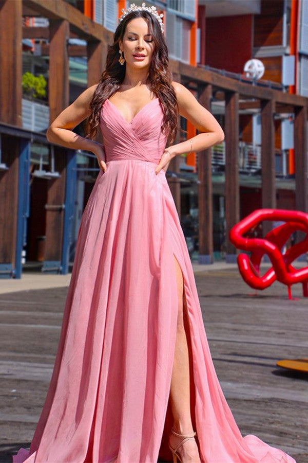 
                      
                        Regal Sapphire V-Neck Prom Gown with Daring Slit
                      
                    