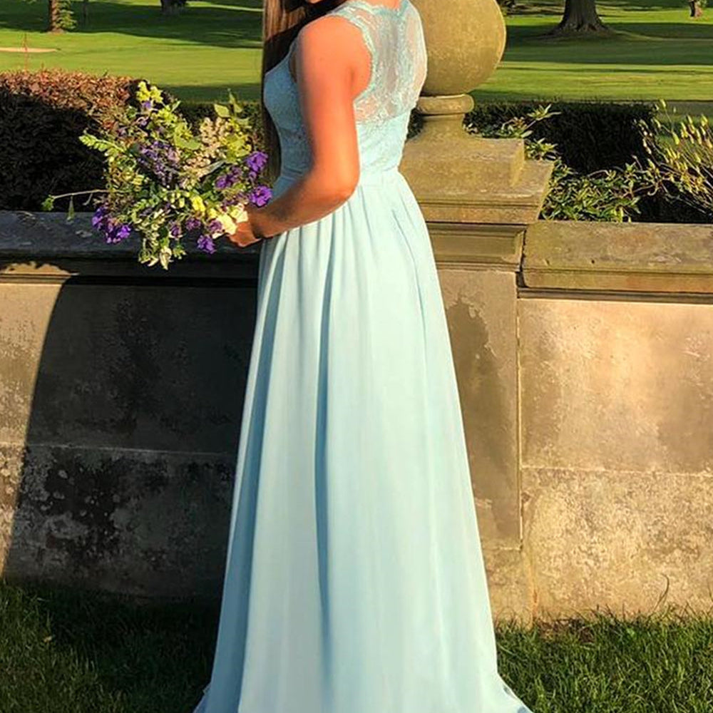 
                      
                        Round Neck Mint Green Lace Long Prom Dresses, Long Green Lace Formal Dresses, Green Evening Dresses
                      
                    