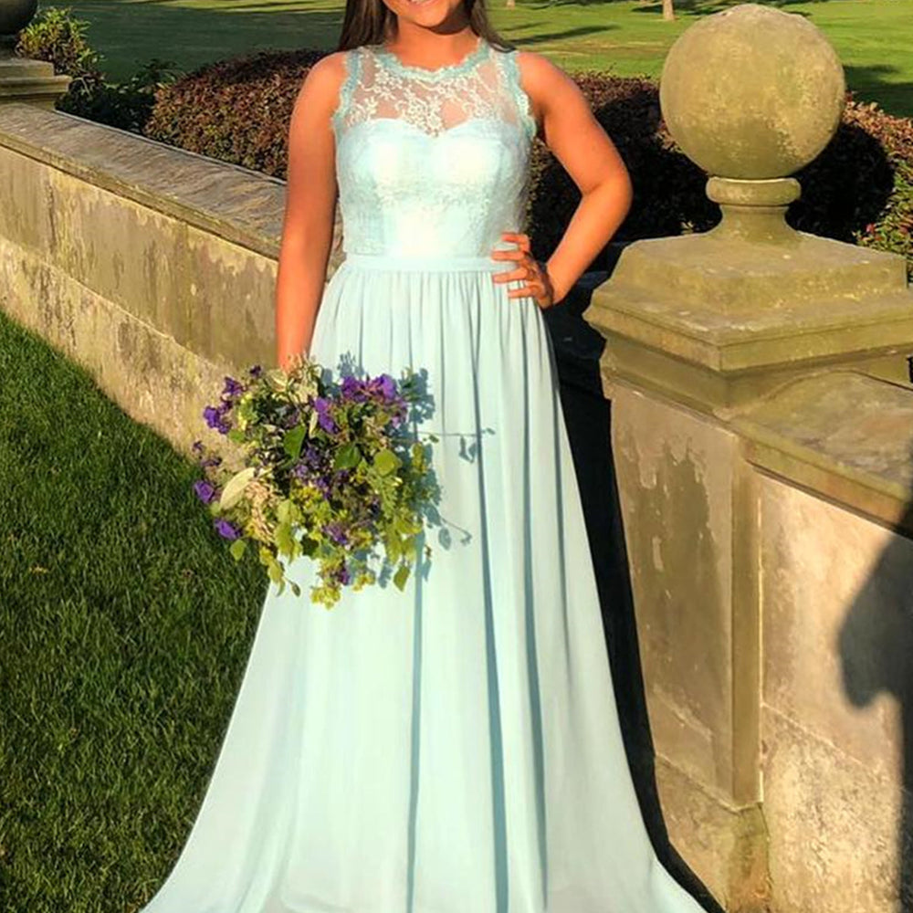 Round Neck Mint Green Lace Long Prom Dresses, Long Green Lace Formal Dresses, Green Evening Dresses