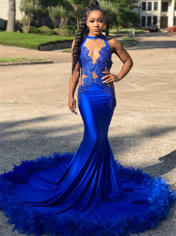 Royal-Blue Mermaid Prom Dress | Lace Party Gowns On Sale BK0