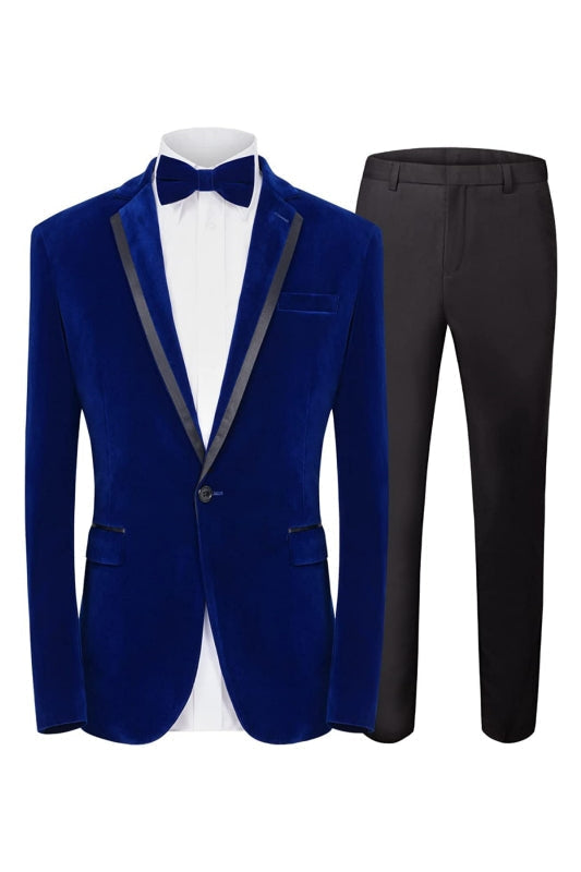 Beacher Fancy Royal Blue Notched Lapel Two Pieces Velvet Prom Suits