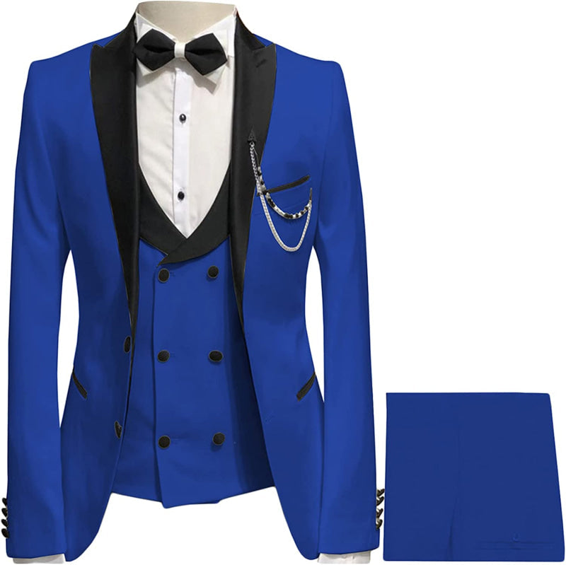 
                      
                        Meryl Royal Blue Peaked Lapel Three Pieces Close Fitting Prom Suits
                      
                    