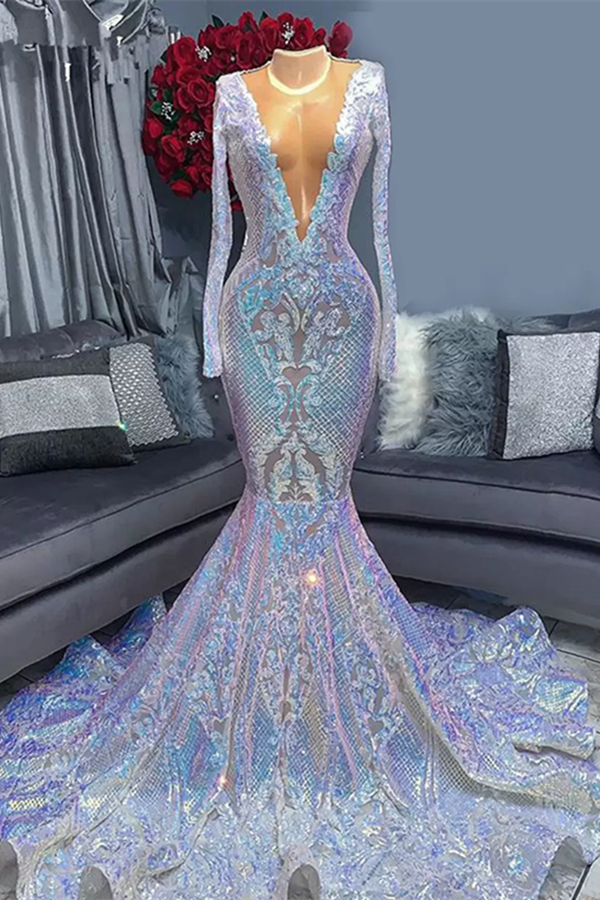 Sale on Long Sleeve Mermaid Sequins Prom Dress