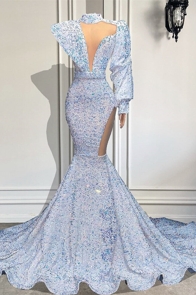 Sequin Embellished High Neck Mermaid Prom Dress with Long Sleeves