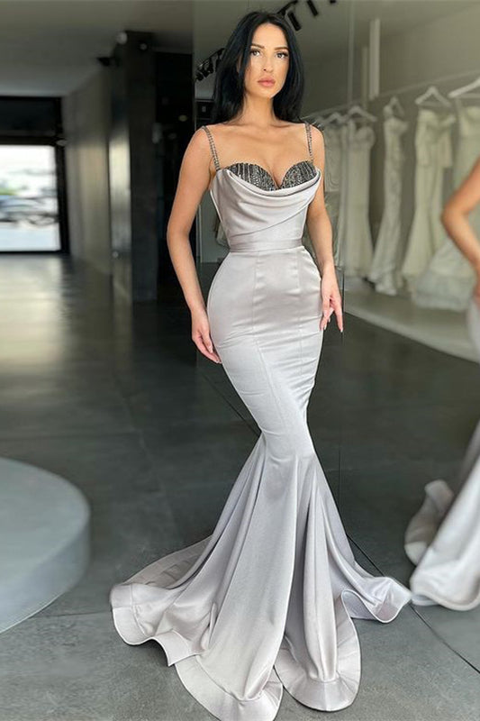 
                      
                        Sequined Silver Gray Spaghetti-Straps Mermaid Prom Dress
                      
                    