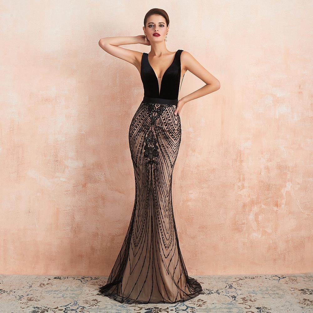 
                      
                        Sexy Double V-Neck Black Beading Mermaid Evening Maxi Dress Sleeveless Stylish Prom Dress
                      
                    