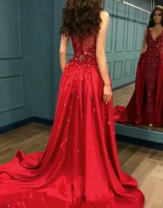 Sexy Red Crystal Sequins Prom Dresses | Ruffles Long Evening Gowns BC0423