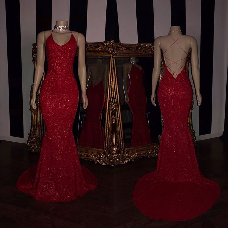 
                      
                        Sexy Red Sequins Prom Dresses | Mermaid Strings Back Evening Gowns BC1379
                      
                    