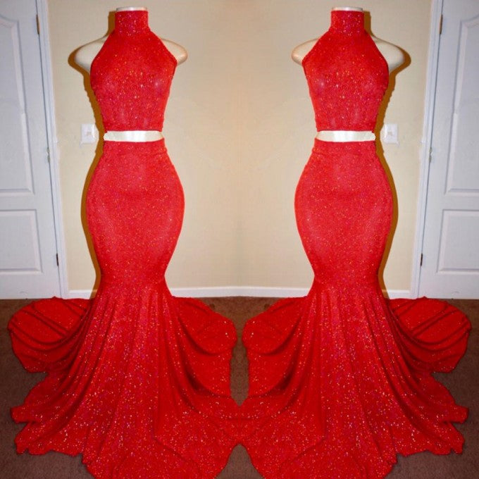 
                      
                        Sexy Red Two Pieces Prom Dresses | Mermaid Long Evening Gowns
                      
                    