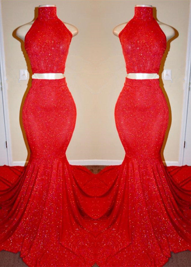 Sexy Red Two Pieces Prom Dresses | Mermaid Long Evening Gowns