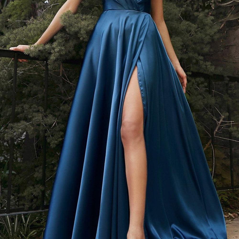 
                      
                        Sexy Satin Split Front Spaghetti Strapes Prom Dress
                      
                    