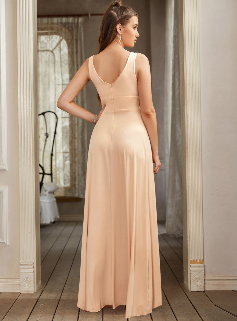 Sexy V-Neck Sleeveless Floor Length Dress with Slit-27Prom