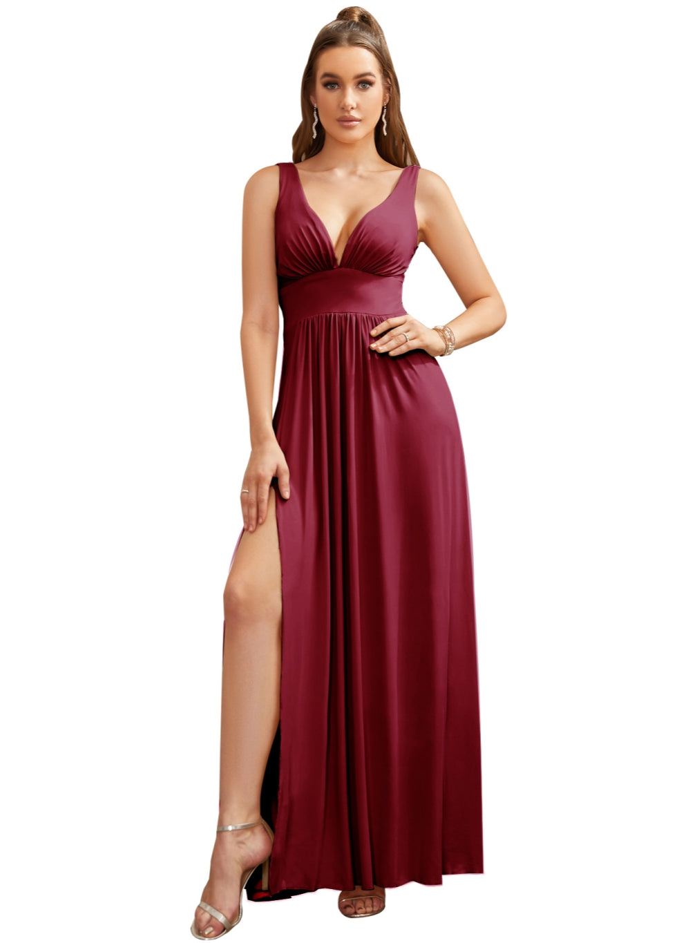 Sexy V-Neck Sleeveless Floor Length Dress with Slit-27Prom