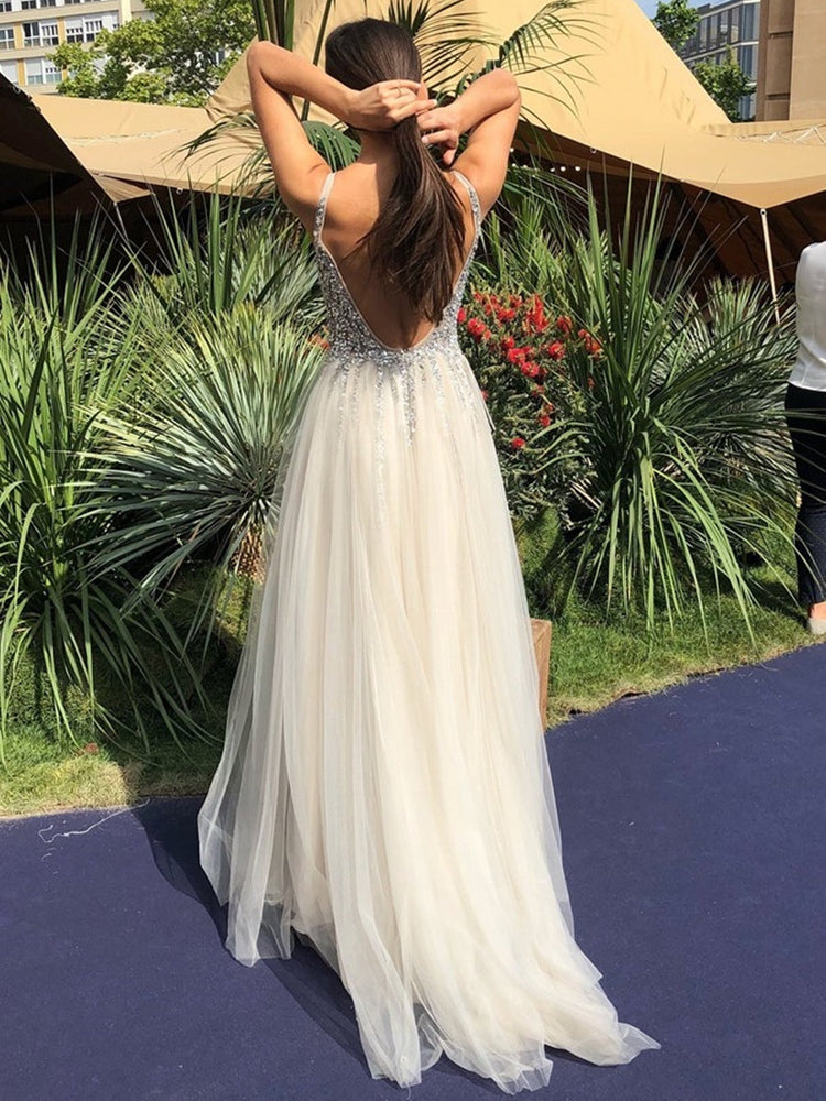 
                      
                        Shiny A Line V Neck Backless Sequins Gray Long Prom Dresses 2020, y Open Back Sequins Grey Formal Graduation Evening Dresses
                      
                    