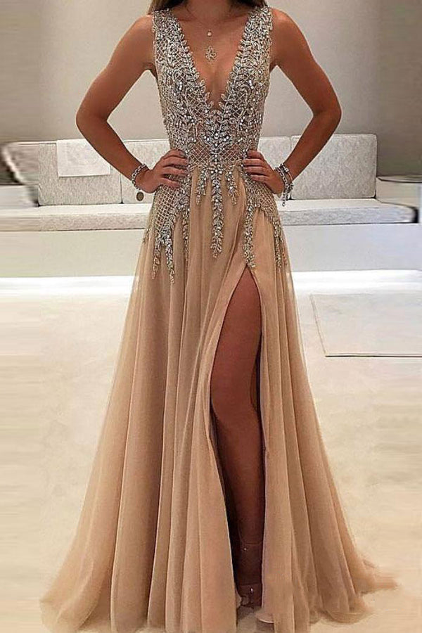 
                      
                        Shiny Rhinestone Long Prom Dress With Slit Open Back Evening Dress
                      
                    