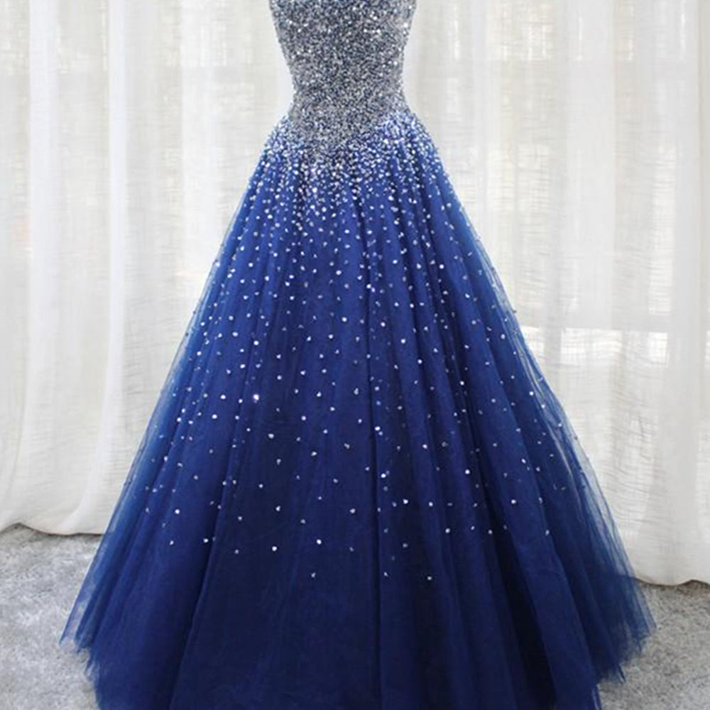 
                      
                        Shiny Sequins Strapless Blue Long Prom Dresses, y Blue Formal Evening Dresses, Blue Ball Gown 
                      
                    