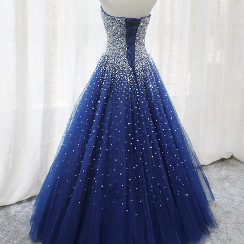 
                      
                        Shiny Sequins Strapless Blue Long Prom Dresses, y Blue Formal Evening Dresses, Blue Ball Gown 
                      
                    