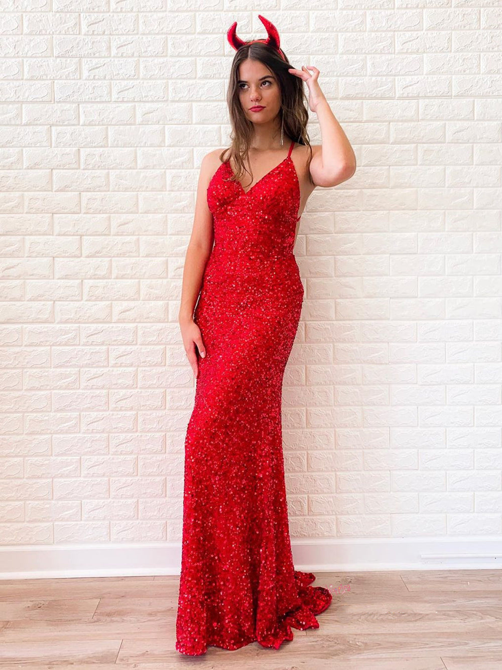 Shiny Sequins V Neck Backless Red Long Prom Dresses, V Neck Red Formal Dresses, y Red Sequins Evening Dresses 