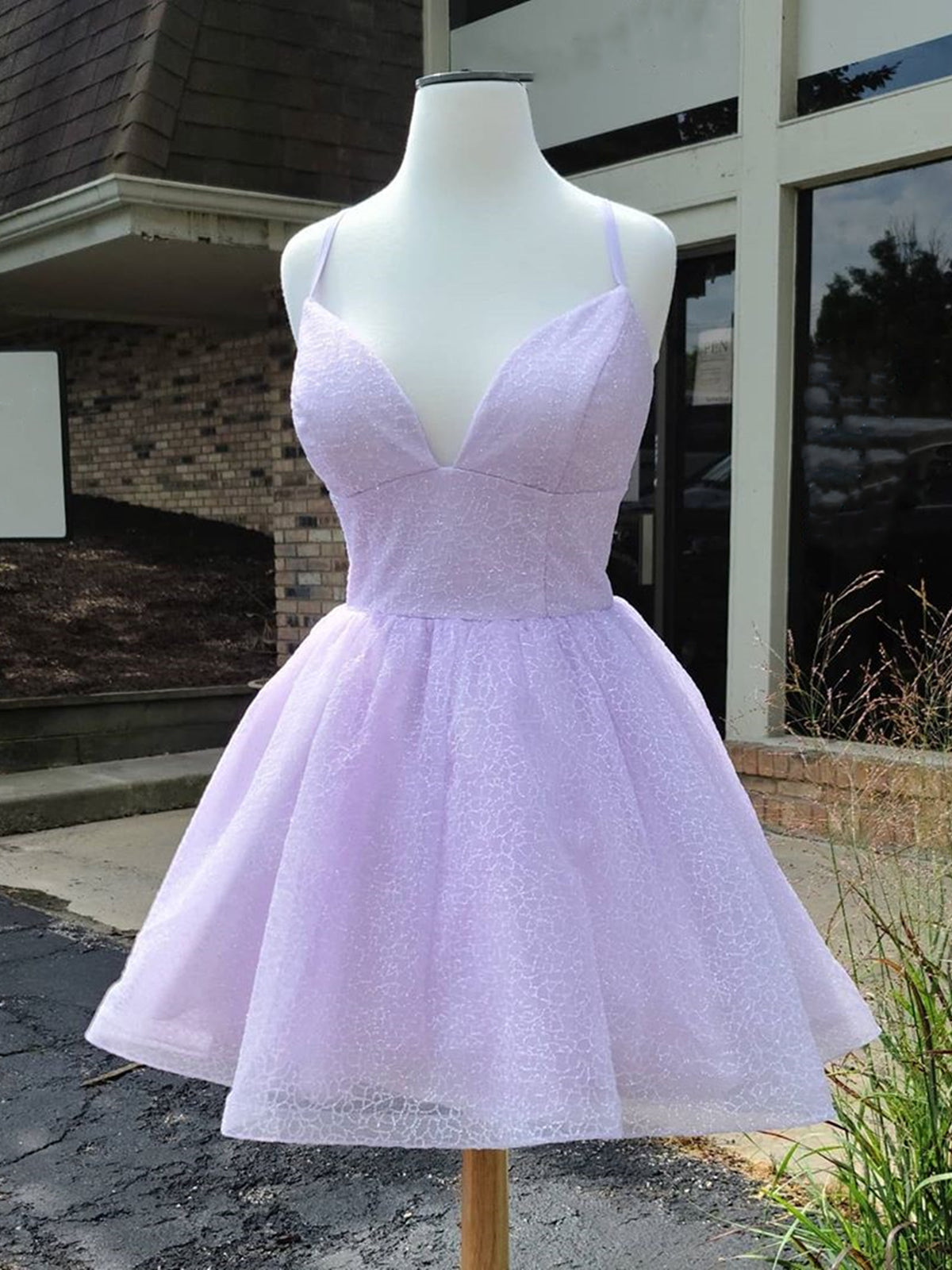 Shiny V Neck Lilac Short Prom Homecoming Dresses, Purple Formal Dresses, Lavender Evening Dresses 