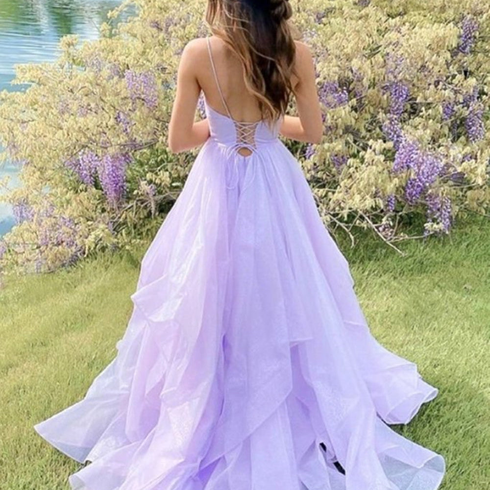 
                      
                        Shiny V Neck Open Back Purple/Pink Long Prom Dresses, Backless Purple/Pink Formal Dresses, Purple/Pink Evening Dresses
                      
                    