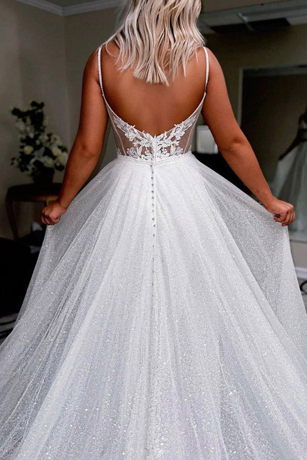 
                      
                        Shiny White Tulle Long Prom Dress Backless Evening dress
                      
                    