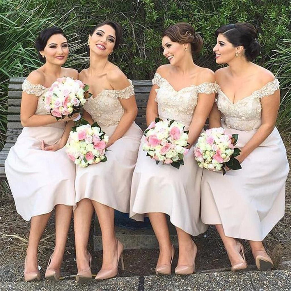 
                      
                        Short Lace Glamorous Off-the-Shoulder Bridesmaids Dress
                      
                    